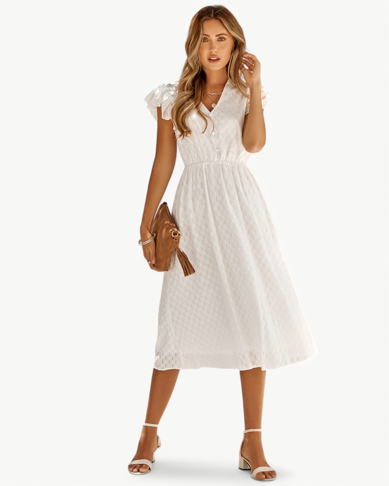 Belicia | Dress with V-neck and ruffled sleeves