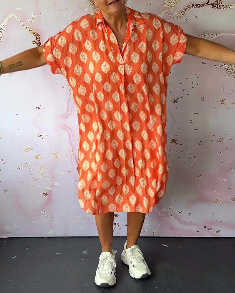 Liora | Loose-fitting dress with lapel collar and short sleeves