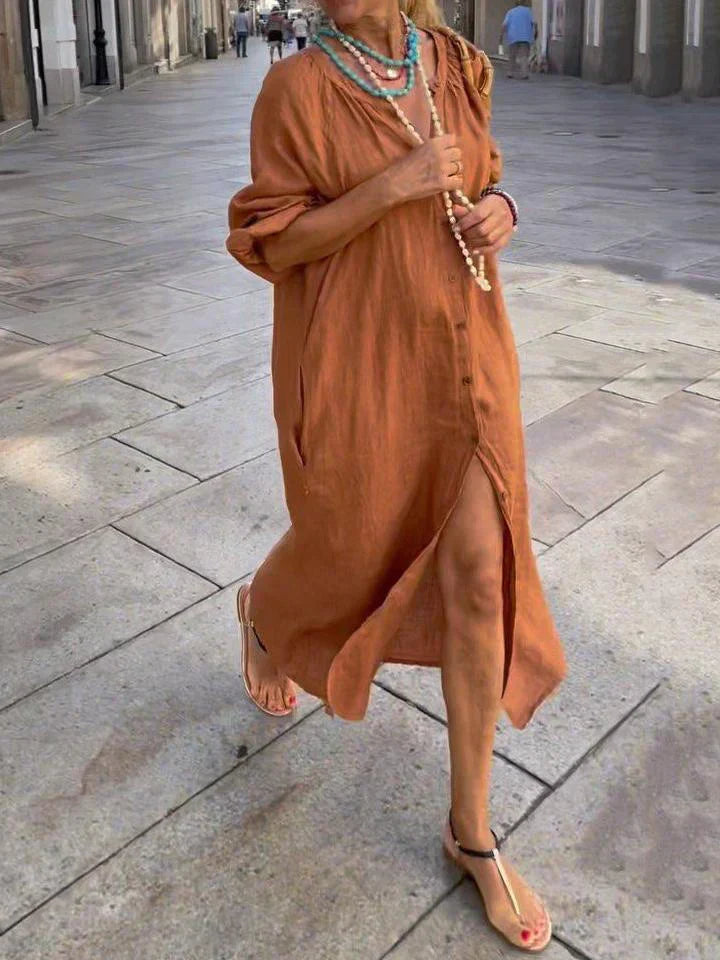 Nina | Long linen dress with buttons